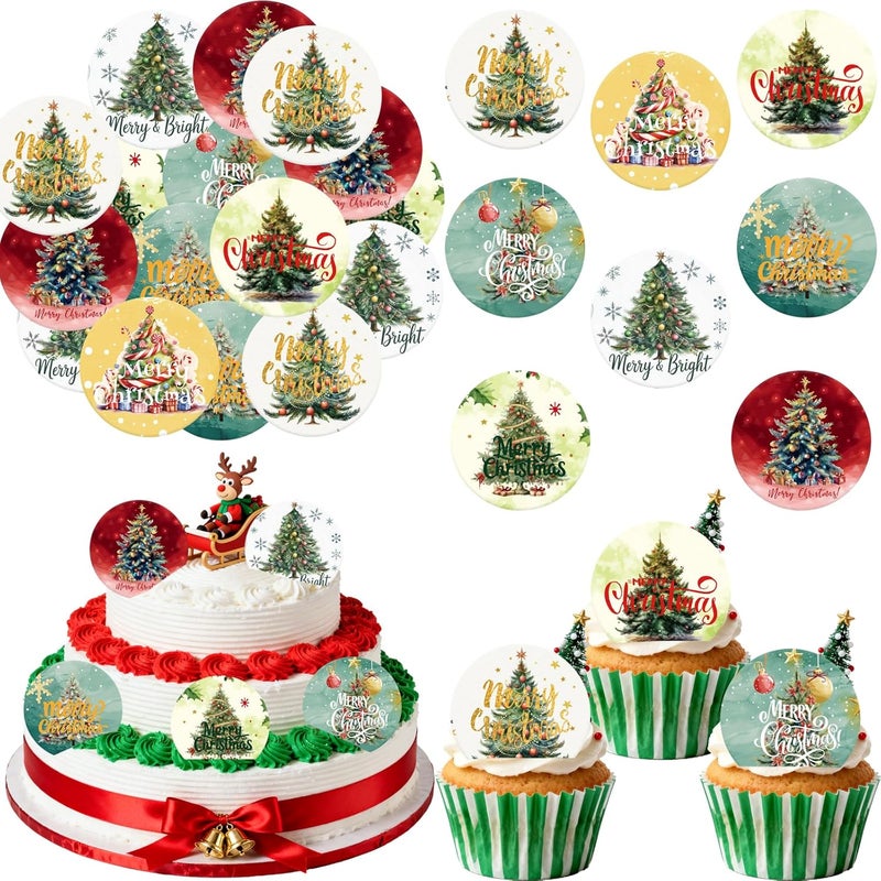Fyeoxle 36PCS Edible Christmas Tree Cupcake Toppers Wafer Paper Merry Christmas Tree Cupcake Picks for Christmas Theme New Year Party Baby Shower Birthday Supplies - Image 1
